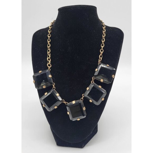 J. Crew Chunky Black Smoky Gray Square Acrylic Faceted Statement Bib Necklace - Picture 1 of 7
